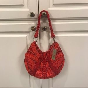 Adrienne Vittadini Red Beaded Evening Handbag
